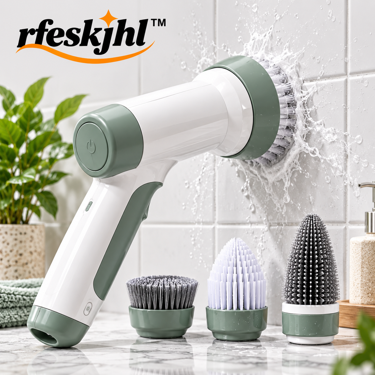 rfeskjhl™ Cordless Handheld Electric Spin Scrubber with 4 Multi-Surface Brush Heads