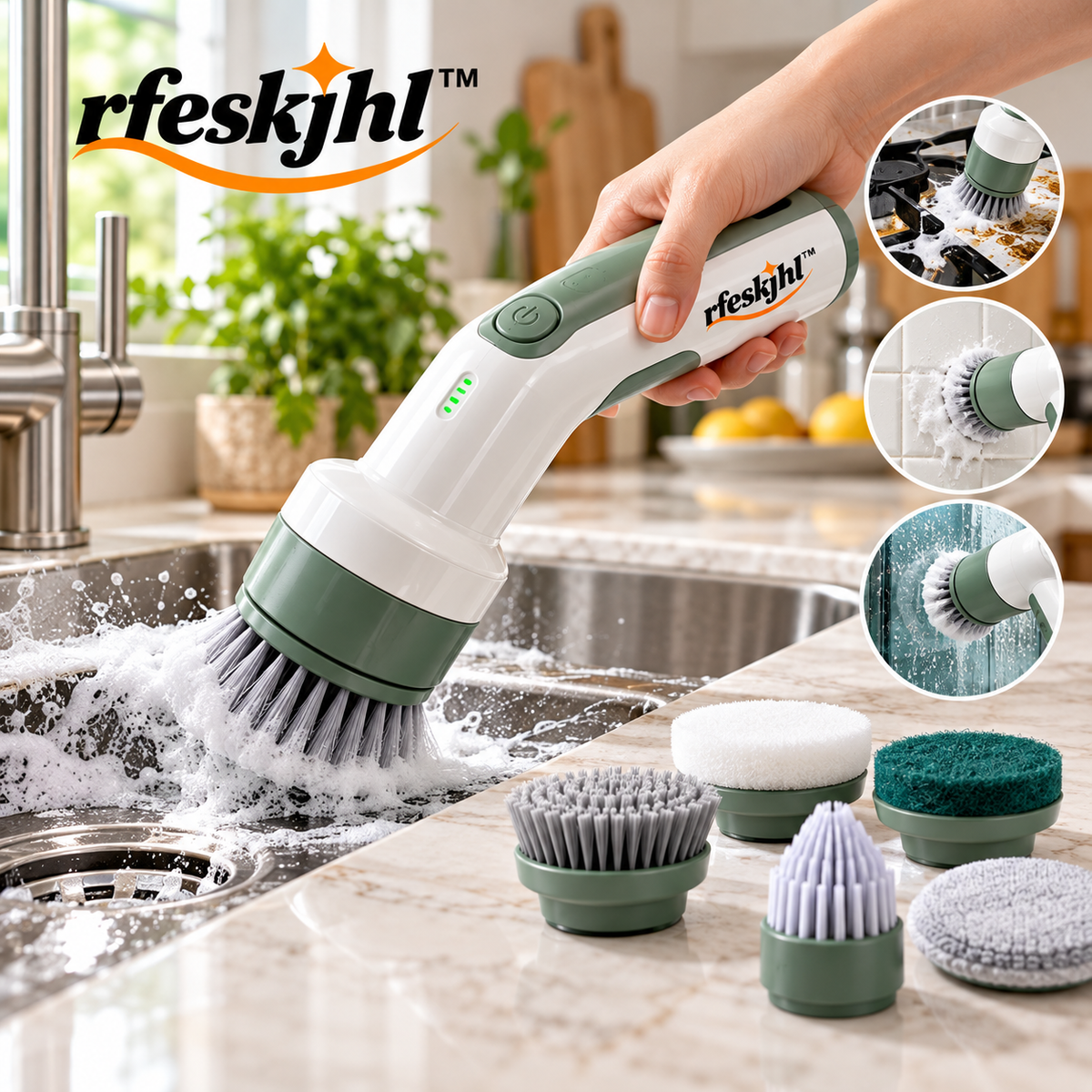 rfeskjhl™ Cordless Spin Scrubber with 6 Brush Heads