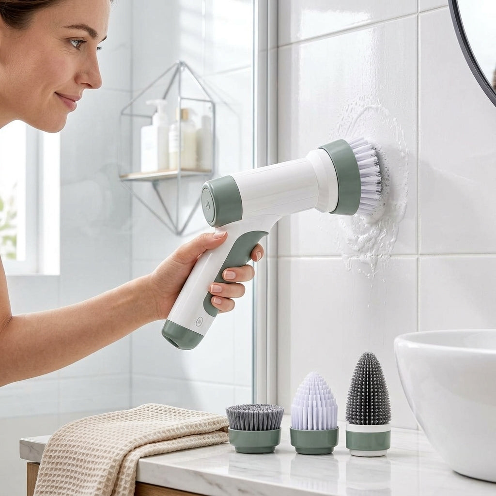 rfeskjhl™ Cordless Handheld Electric Spin Scrubber with 4 Multi-Surface Brush Heads