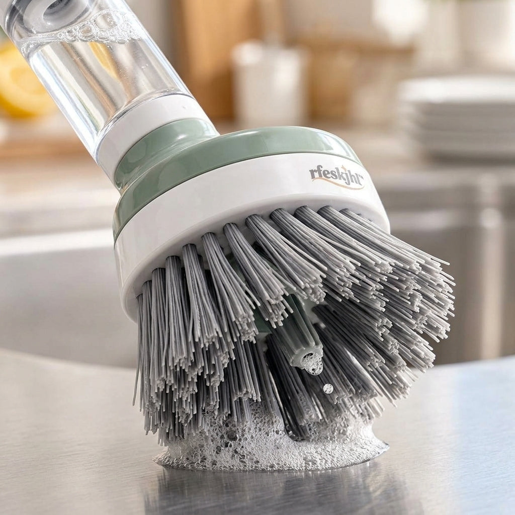 rfeskjhl Soap Dispensing Dish Brush with Push Button and Ergonomic Long Handle