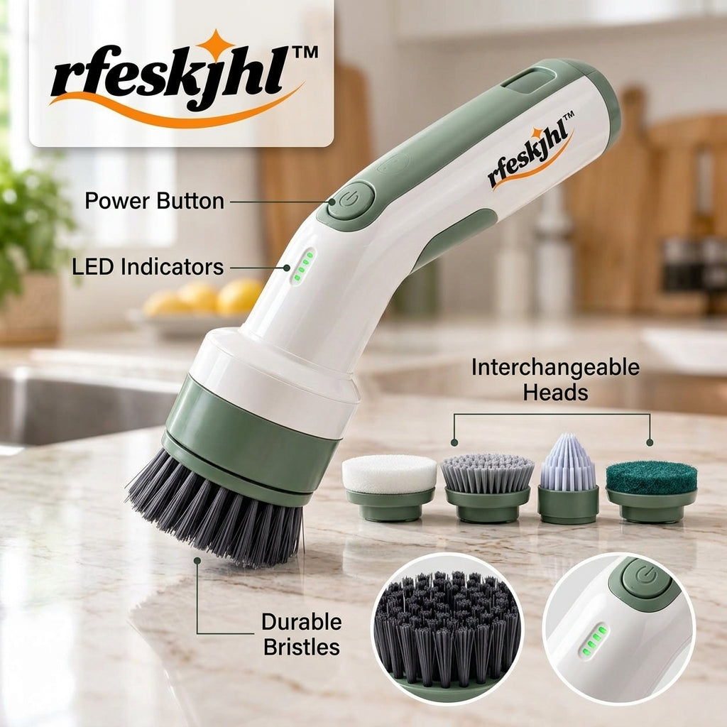 rfeskjhl™ Cordless Spin Scrubber with 6 Brush Heads